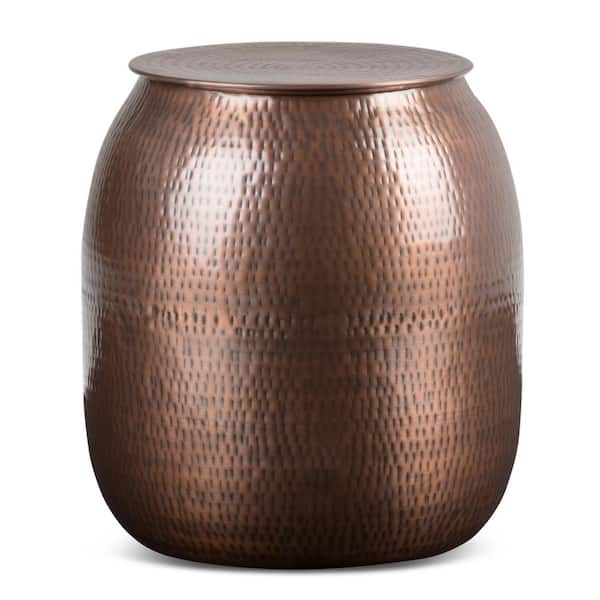 Simpli Home Griffen Industrial 19 in. Wide Metal Storage Accent Side Table in Antique Copper, Fully Assembled