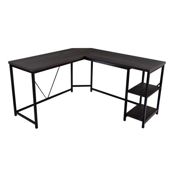 Merax 20 In L Shaped Black Computer Desk With Shelves Wf192851daa The Home Depot