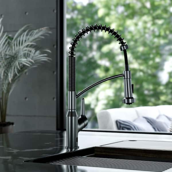 Scottsdale 18-5/8 in. Single Handle Touchless Pull-Down Sprayer Kitchen Faucet 360° Spout in Spot-Free Gunmetal Grey