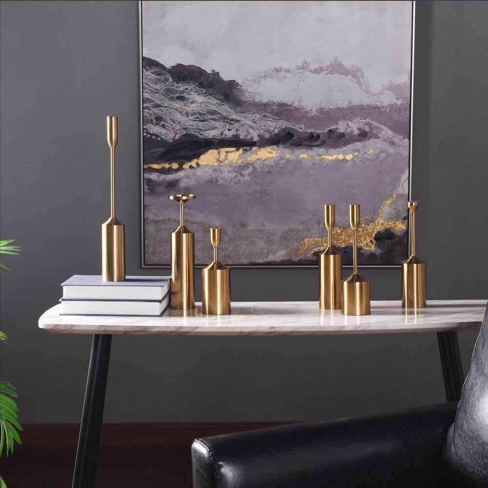 Contemporary Brass Plated 15.7'' Tapered & Pillar Candlestick Set