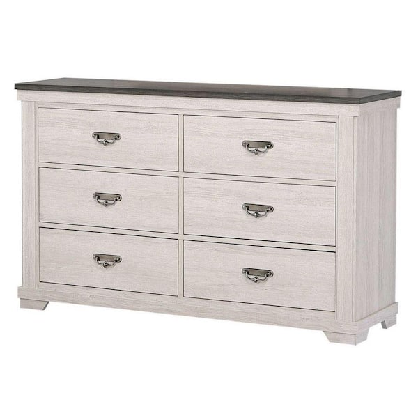 Benjara 59 in. White and Brown Wooden Dresser Without Mirror