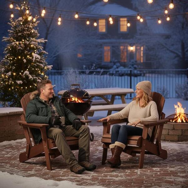 Clihome Brown Patio Hemlock Wood Folding Oversized Adirondack