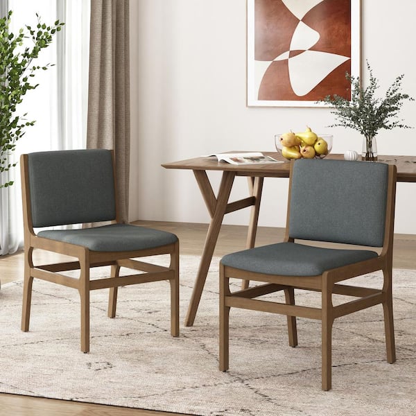 Noble House Juan Dark Gray and Walnut Fabric Upholstered Dining Chair (Set of 2)