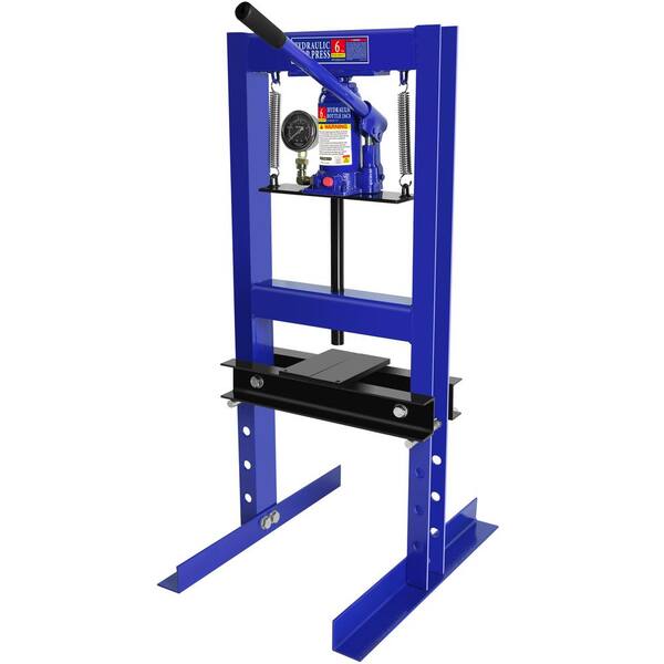 Tatayosi 6-Ton Steel H-Frame Hydraulic Garage Shop Floor Press with Stamping Plates and Pressure Gauge, Blue
