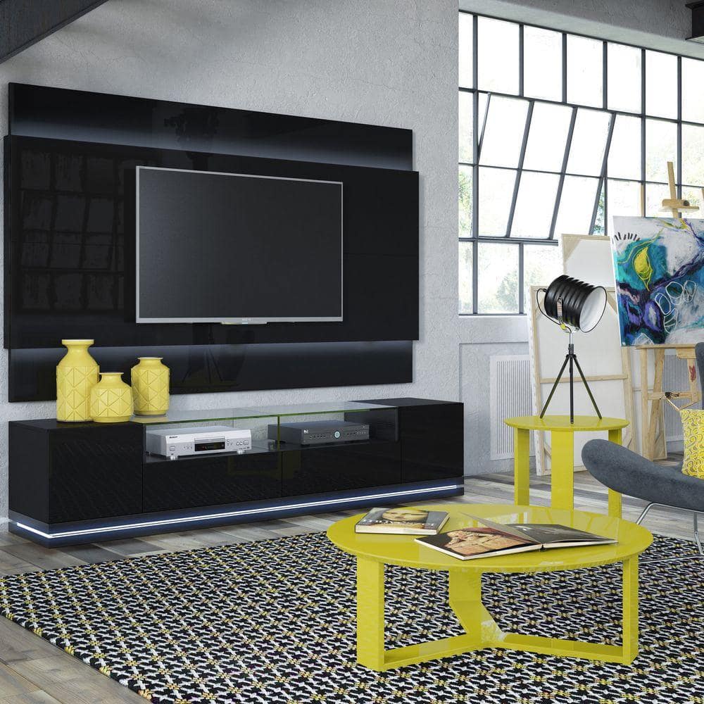 Vanderbilt 85" Black Gloss and Matte TV Stand with LED