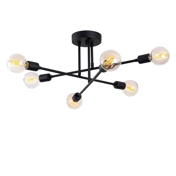 YANSUN 6-Light Black Sputnik Modern Linear Semi Flush Mount H-CL023 ...