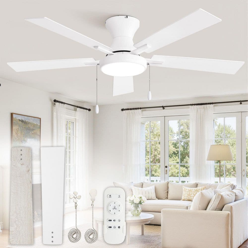 52 in. White Indoor/Outdoor Ceiling Fan with LED Lights Remote Control Standard Flush Mount for Living Room Bedroom price history on PriceWatchPro