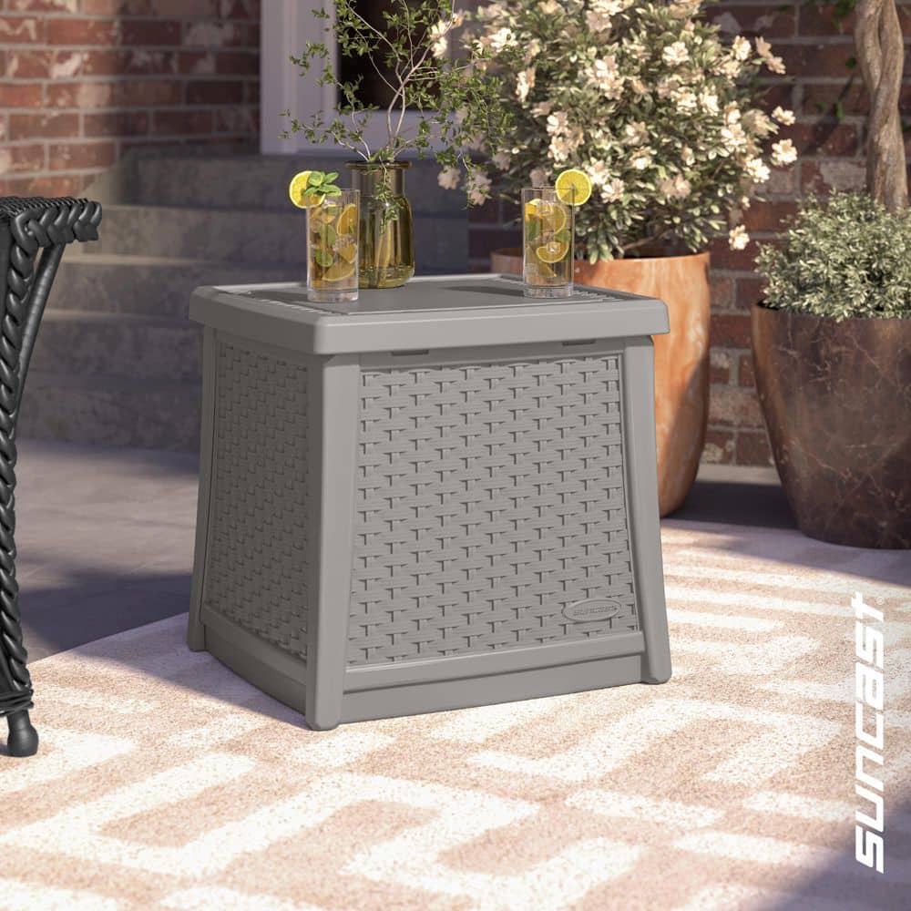 Suncast Elements Dove Gray Outdoor Side Table Ice Cube BMDB1310DG