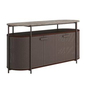 Radial 61.535 in. Umber Wood Entertainment Center with Bi-Fold Doors Fits TV's up to 60 in. with Faux Deco Stone Top
