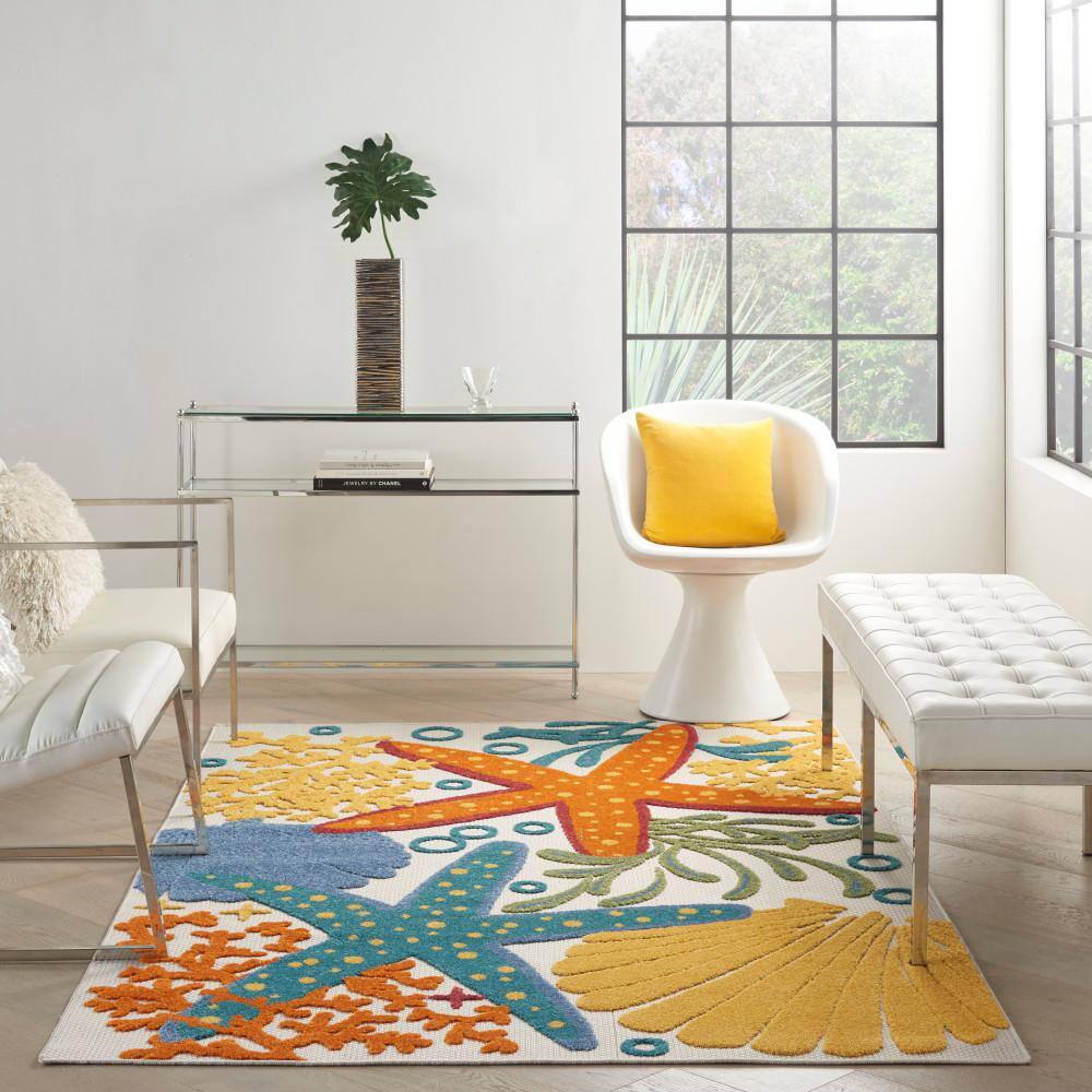 Multicolor Coastal Synthetic Rectangular 6' x 9' Area Rug