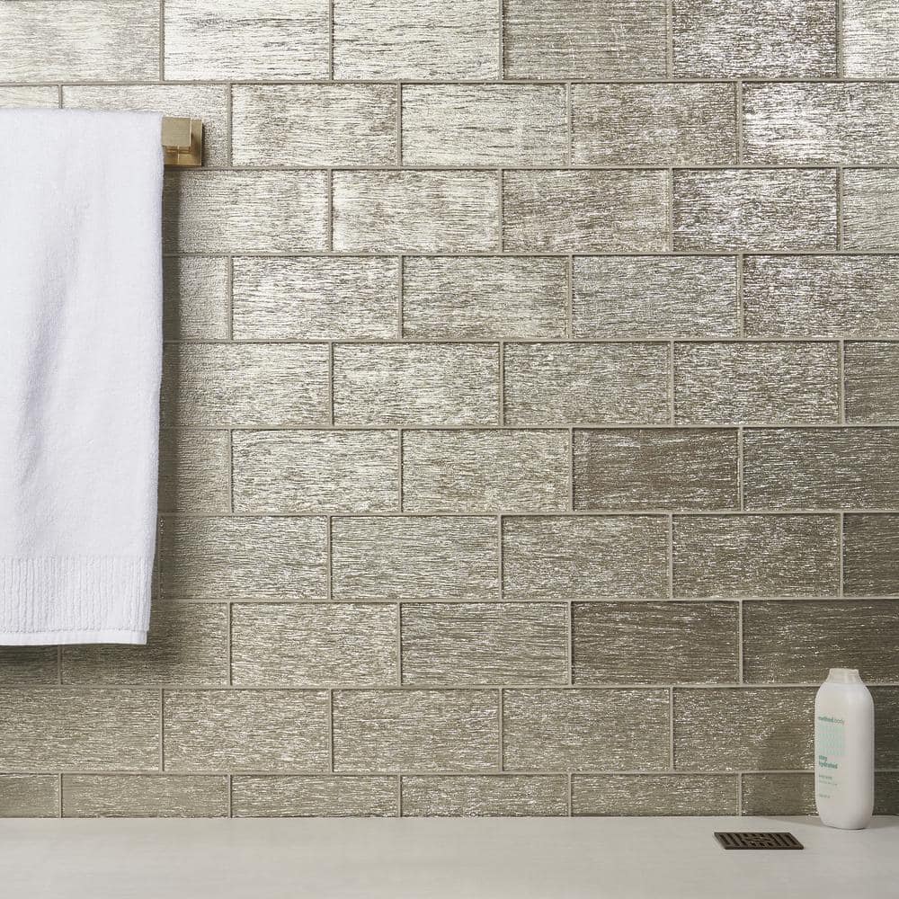 Salvatore Polished Gold Glass Subway Wall Tile 4-in x 8-in