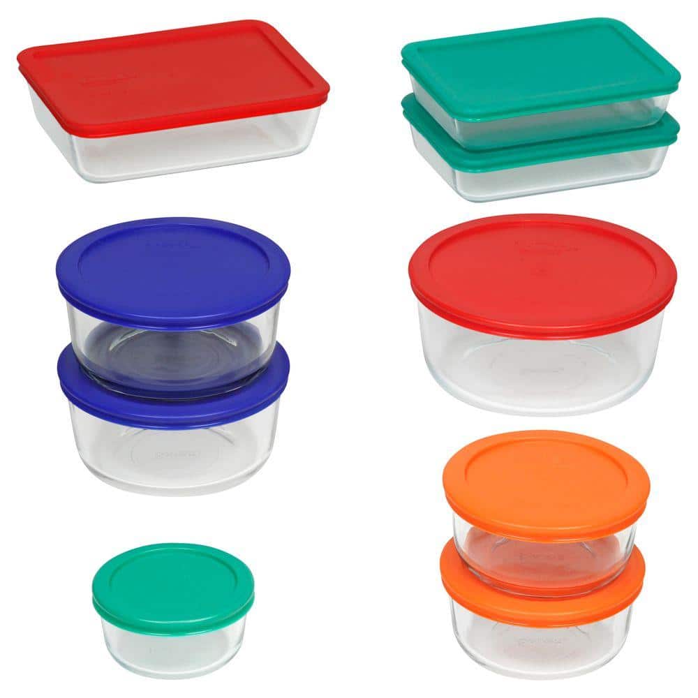 Reklame Alperne Foresee Pyrex Simply Store 18-Piece Glass Storage Set with Assorted Colored Lids  1110608 - The Home Depot