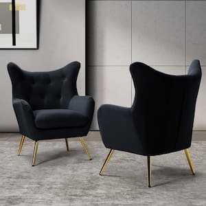 Jacob Black Velvet Wingback Chair with Tufted Cushions (Set of 2)