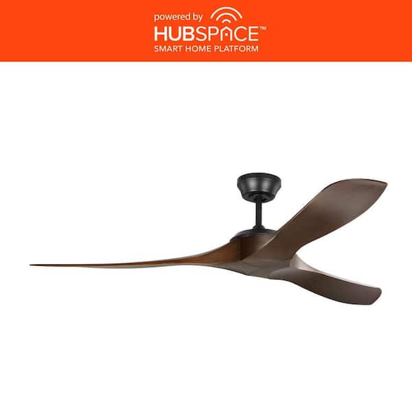 Hartney 60 in. Indoor/Covered Outdoor Midnight Black Ceiling Fan with Dark Walnut Blades Powered by Hubspace