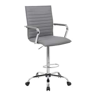 Grey Designer Style Counter Height Arm Chair Caressoft Vinyl Chrome Arms Footring and Base Pneumatic Lift
