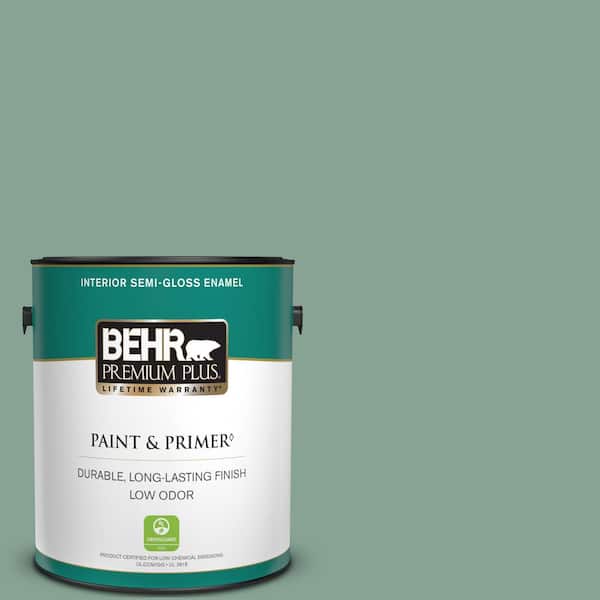 BEHR PREMIUM PLUS 1 gal. #T16-12 Modern Mint Semi-Gloss Enamel Low Odor Interior Paint & Primer