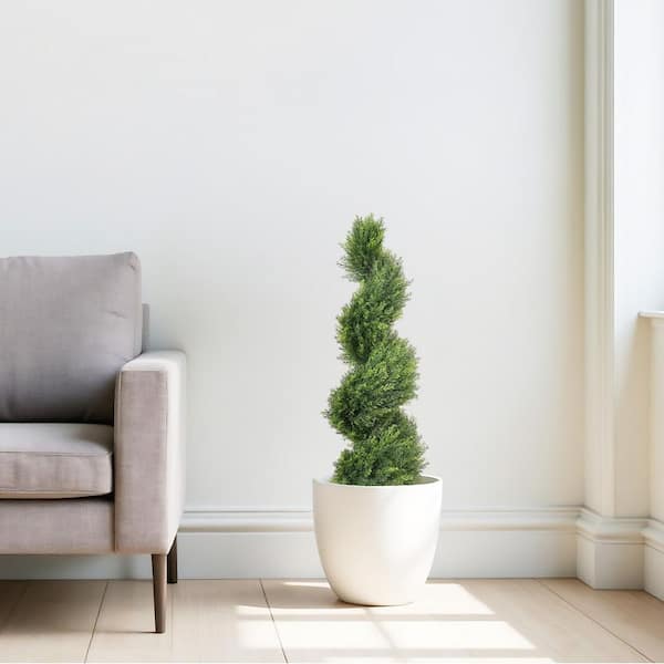 HOYMN 3 ft. Artificial Spiral Topiary Tree in Pot Cedar for Indoor/Outdoor  Decor, UV Resistant W-90CMSSSBLXS
