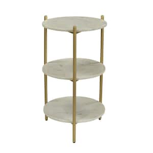 White Marble and Gold Round 3-Tier Accent Table