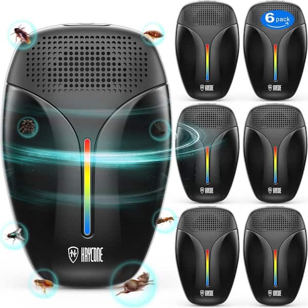 3-5-Watt Black Ultrasonic Repellent for Roach, Rodent, Mouse, Bugs, Mosquito,Spider, Ant w/3 Mode Switching (6-Pack)
