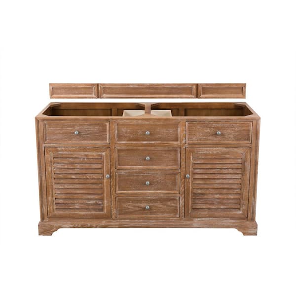 James Martin Vanities Savannah 60 in. W x 23.3 in. D x 33.5 in. H Double Vanity Cabinet Without Top in Driftwood