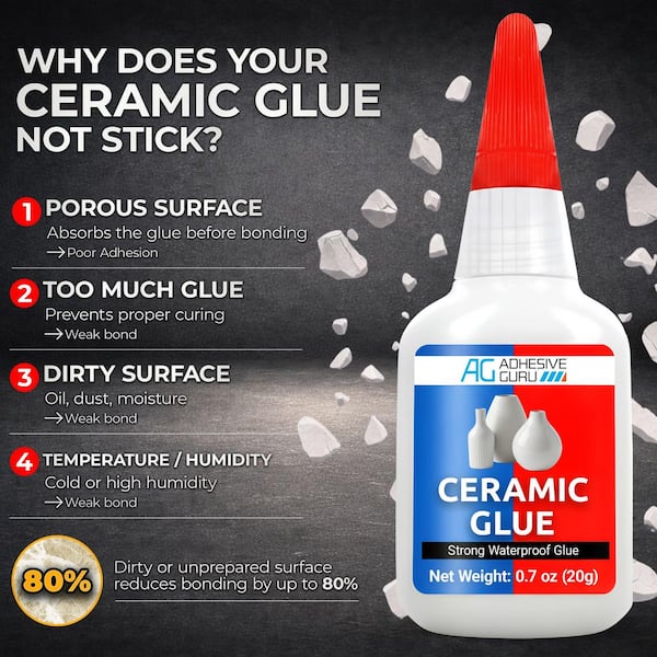 Ceramic Repair Adhesive – Strong Multi-Purpose Glue For Pottery, Jewelry, Porcelain, Wood, Metal – Instant Grab, Waterproof, Heat Resistant (-49°F To +239°F)