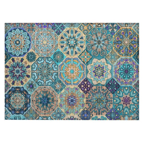 Chantille Machine Washable Indoor/Outdoor Abstract ACN2729 Teal 3 ft. x 4 ft. Area Rug