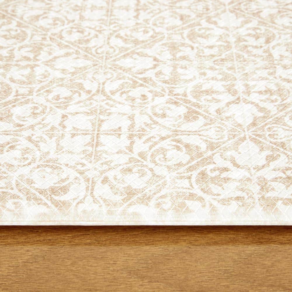 Beige Medallion Memory Foam Non-Slip Runner Mat