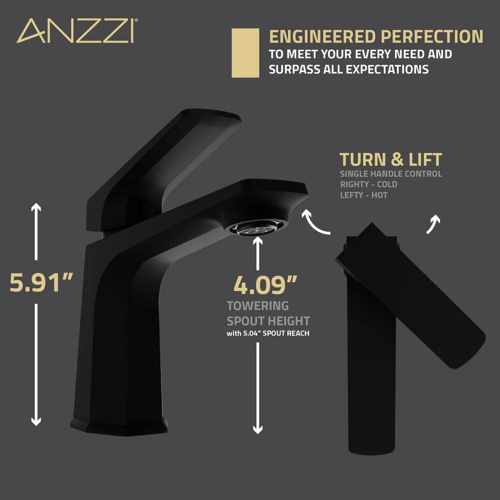 Matte Black Single Handle Bathroom Faucet with Pop-Up Drain