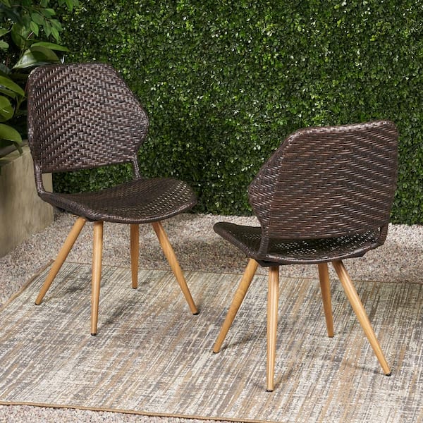 Unbranded Set of 2 Wicker Outdoor Dining Chair Brown
