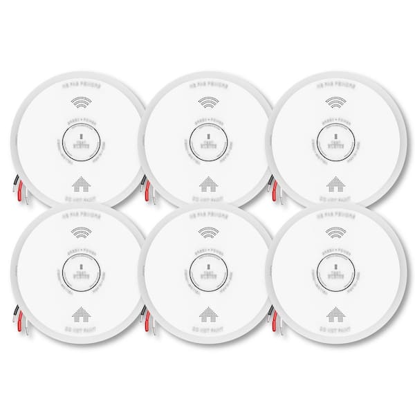 Interconnected Hardwired Smoke Detector 10-Year Lithium Battery Backup Voice Alert 6-Pack