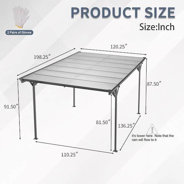 16 ft. x 10 ft. Carport Outdoor Garage with Aluminum Alloy