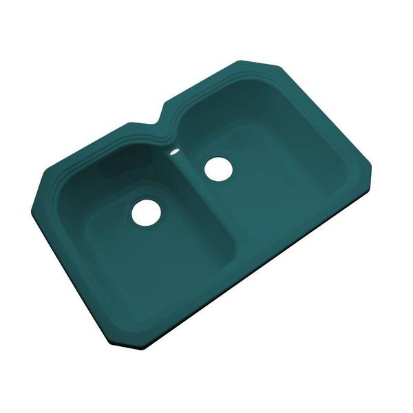 Thermocast Hartford Undermount Acrylic 33 in. 0-Hole Double Bowl Kitchen Sink in Teal