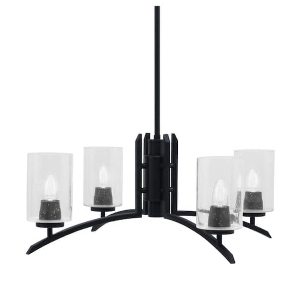 Unbranded Siena 26 in. 4 Light Matte Black Chandelier with Clear Bubble Glass Shades