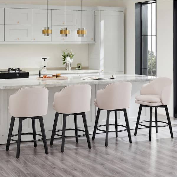 Zephyrine 26 in. Beige Low Back Swivel Counter Height Bar Stool with Fabric Seat and Wood Frame (Set of 2)