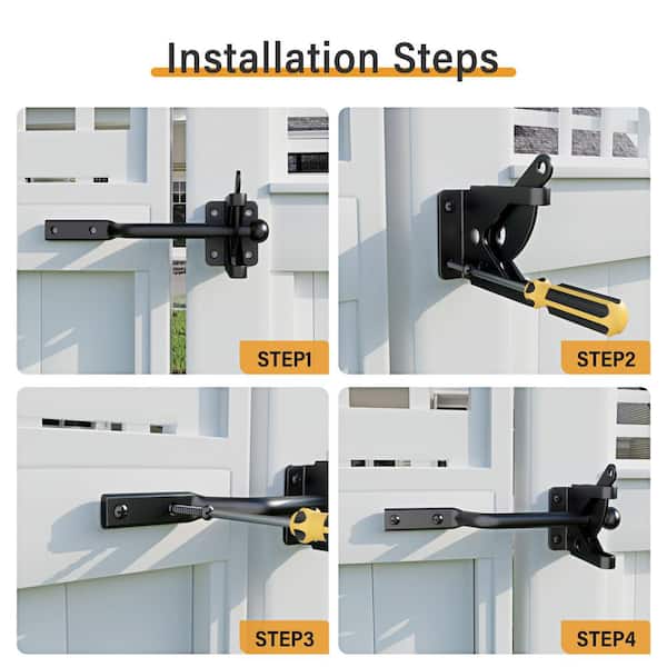 WINSOON 5.8 in. Black Heavy-Duty Self-adjusting Gravity Gate Latch