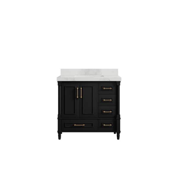 Willow Collections Hudson 36 in. W x 22 in. D x 36 in. H Single Sink Bath Vanity Center in Black with 2 in. Calacatta Nuvo Top