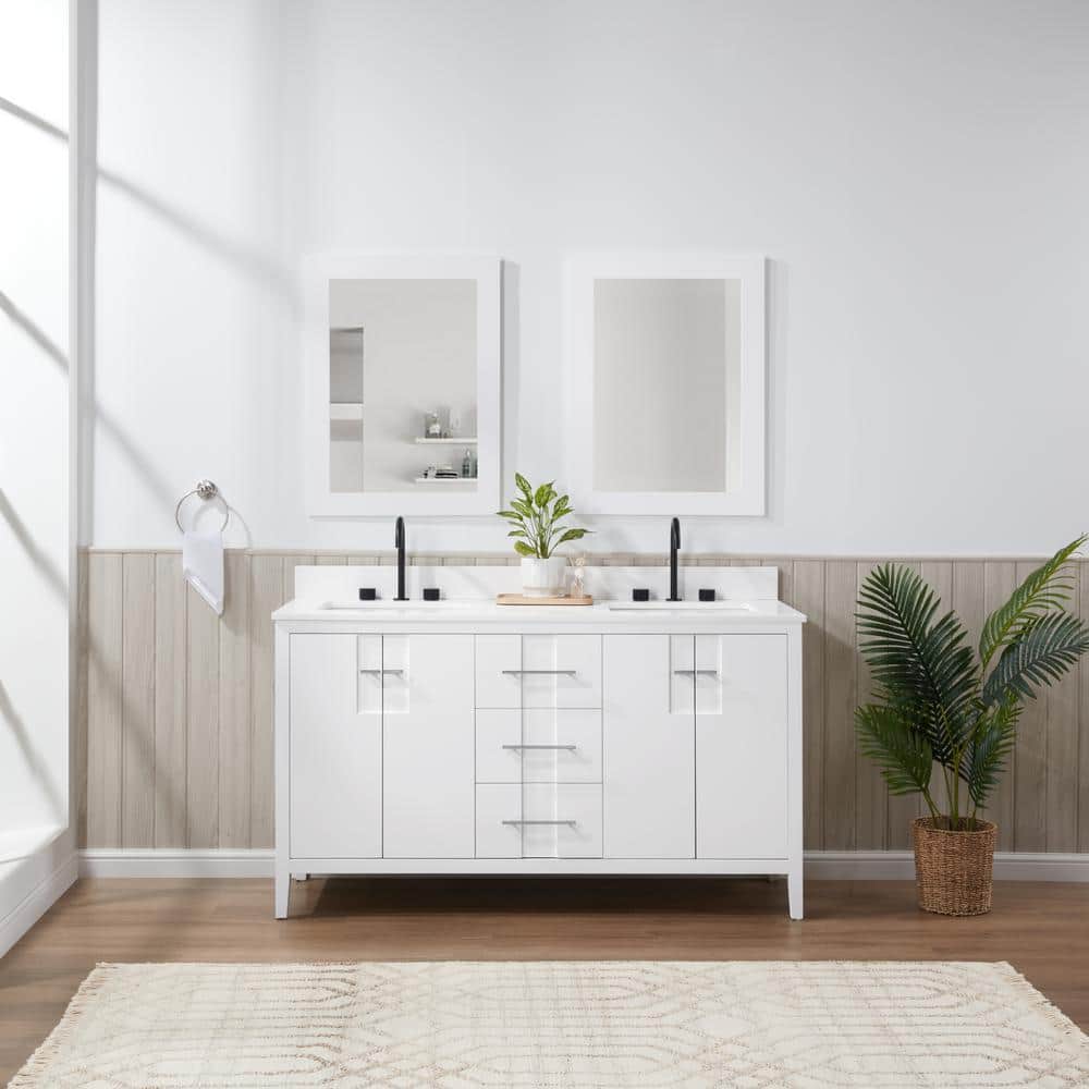 Florence 60 in. x W x 22 in. D x 35 in. H Double Sink Bath Vanity in White with Solid White Quartz Top price history on PriceWatchPro