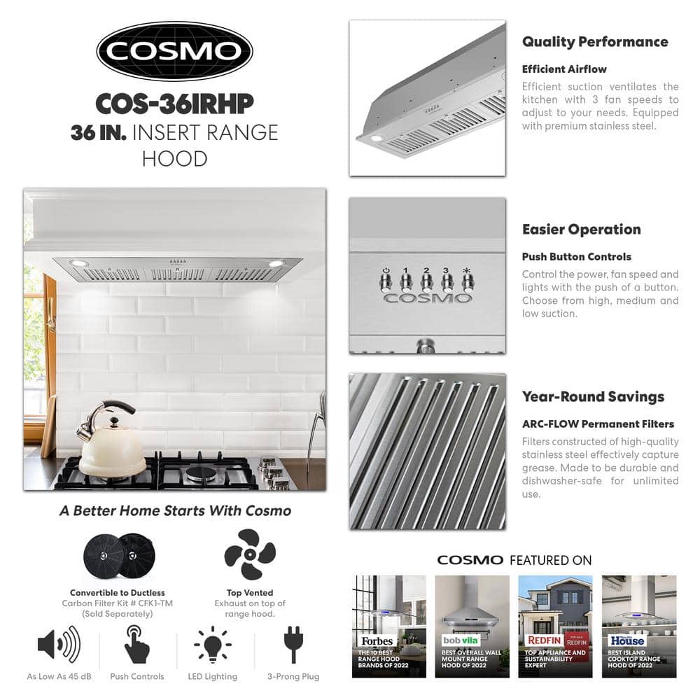 36-Inch Stainless Steel Convertible Insert Range Hood