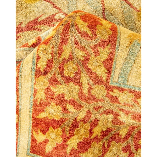 Mogul Yellow 10 x 14 Oriental Wool Indoor Area Rug