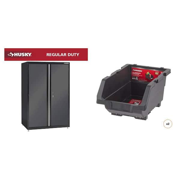 46 in. x 72 in. x 24 in. 3-Shelf Steel Garage Cabinet and 12 in. Stackable Storage Bin (2-Count) Combo