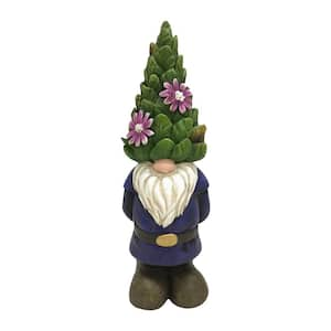 12 in. Gnome with Flower Hat Polyresin Garden Statue