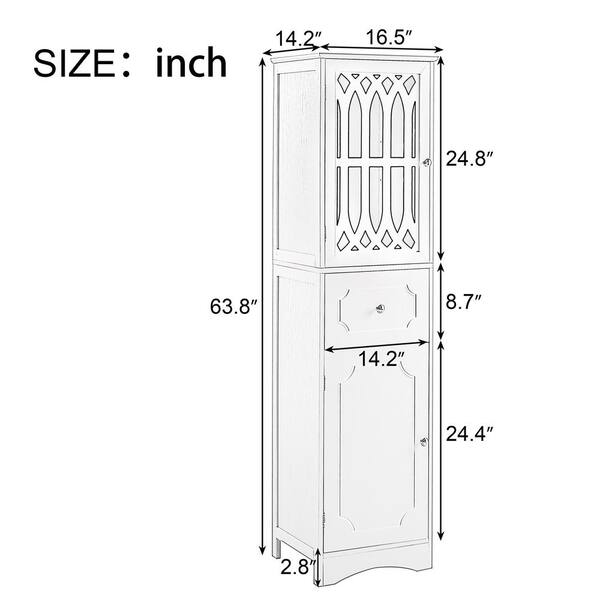 Merax Slim Tall Bathroom Storage Cabinet with Adjustable Shelf, Drawer and  2 Doors, Freestanding Linen Tower, 16.5 L x 14.2''W x 63.8''H, Grey