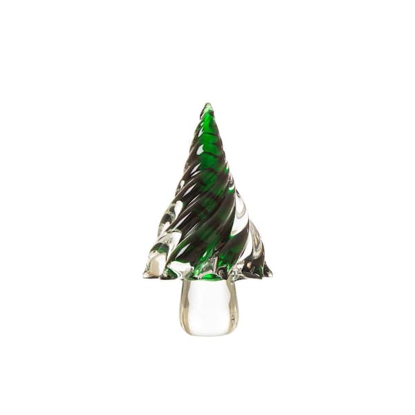 Glitzhome 7.87 in. H Medium Green Glass Table Tree