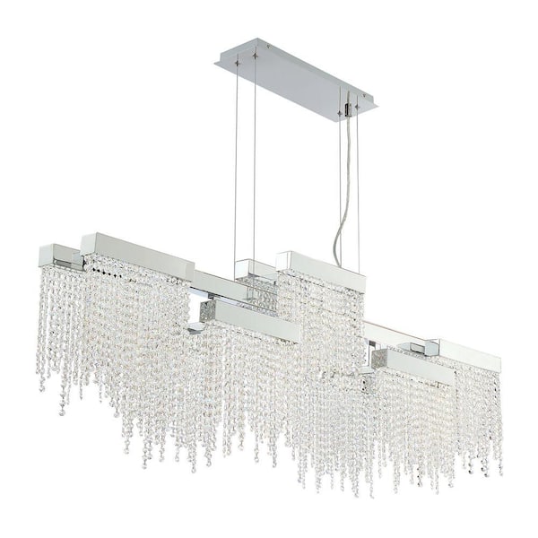 Eurofase Rossi Collection 100-Watt Chrome Integrated LED Chandelier with Crystal Shade