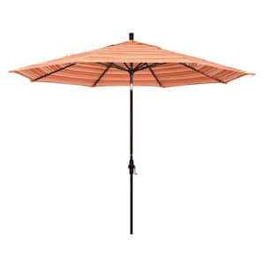 11 ft. Bronze Aluminum Market Patio Umbrella with Crank Lift in Dolce Mango Sunbrella