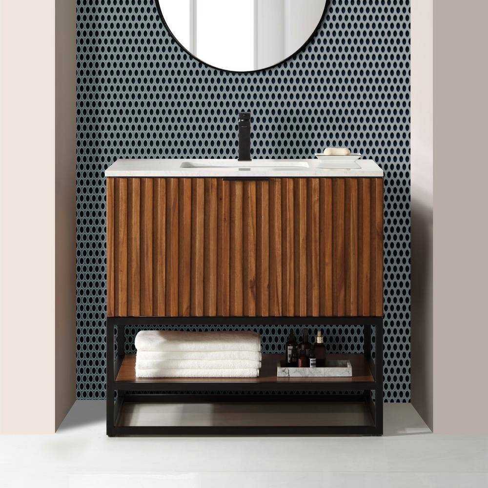 Terra Walnut 36'' Single Freestanding Bathroom Vanity with Matte Black Frame