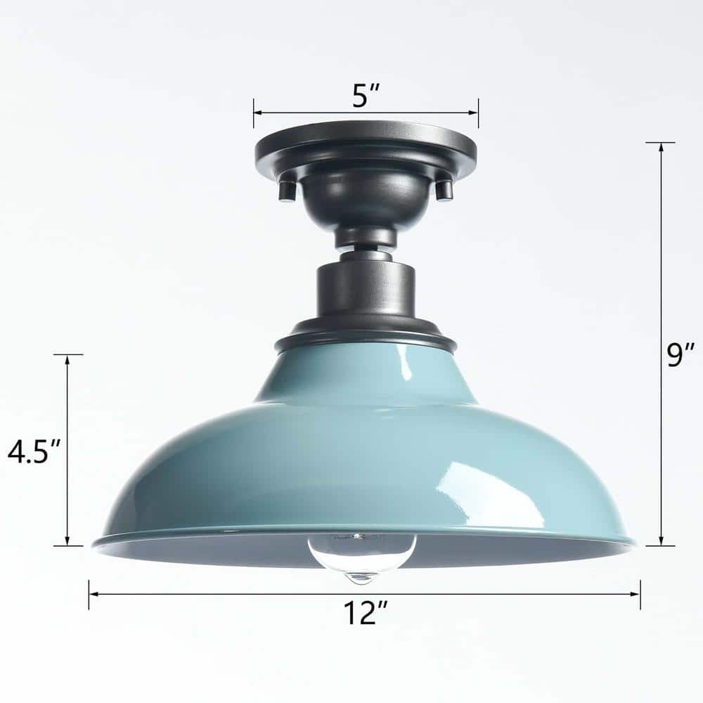 Light Blue Polished Metal Semi-Flush Mount Ceiling Light