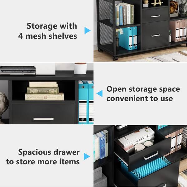 Tribesigns Brown/Black 2-Drawer 39.4-in File Cabinet