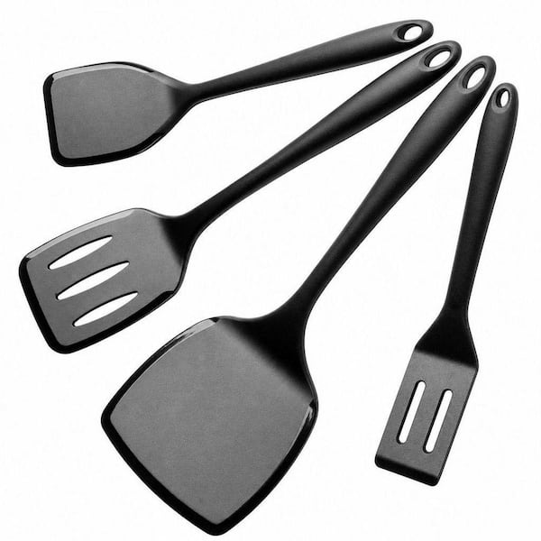 4-Pack Black Silicone Spatula Set, 600°F Heat Resistant Silicone Spatula Turner Flipper, Non Stick and Non Scratch