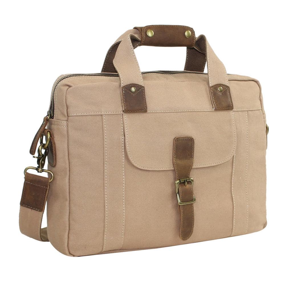 Vagarant 15 in. Vintage Cotton Wax Canvas Laptop Messenger Bag with 15 in. Laptop Compartment. Coffee Brown